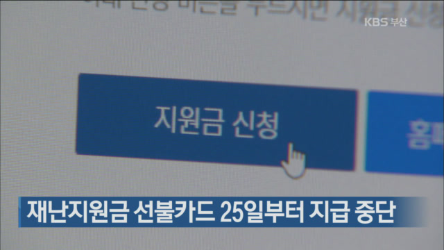 재난지원금 선불카드 25일부터 지급 중단