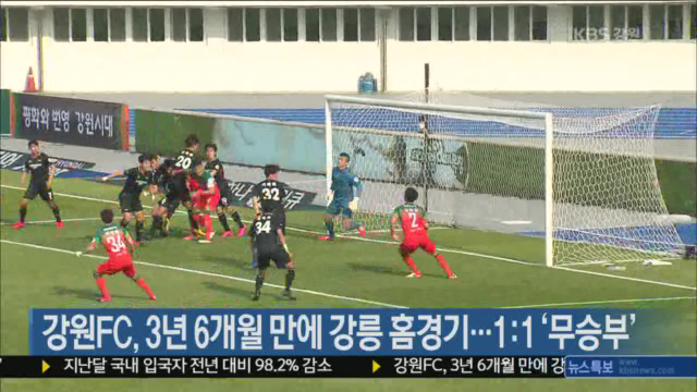 강원FC, 3년 6개월 만에 강릉 홈경기…1:1 ‘무승부’
