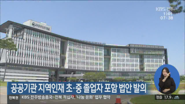 공공기관 지역인재 초·중 졸업자 포함 법안 발의