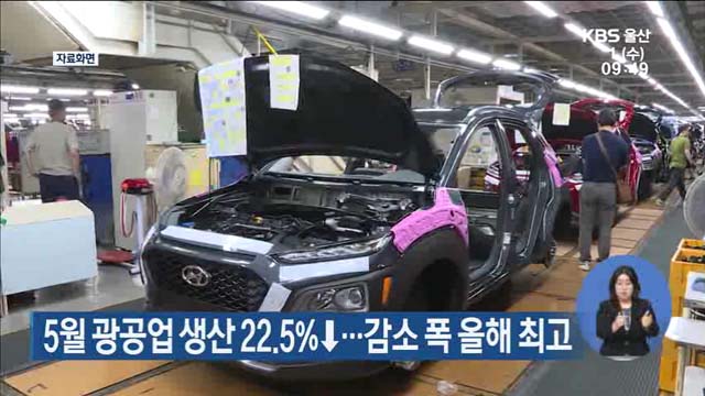 5월 광공업 생산 22.5%↓…감소 폭 올해 최고